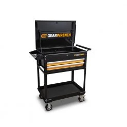 GEARWRENCH 120XP 1/4 in., 3/8 in. and 1/2 in. Drive Mechanics Tool Set in EVA with 32 in. Rolling Utility Cart (126-Pieces) -GEARWRENCH Sales black and orange powder coating gearwrench tool carts gw126cartcb 66 1000