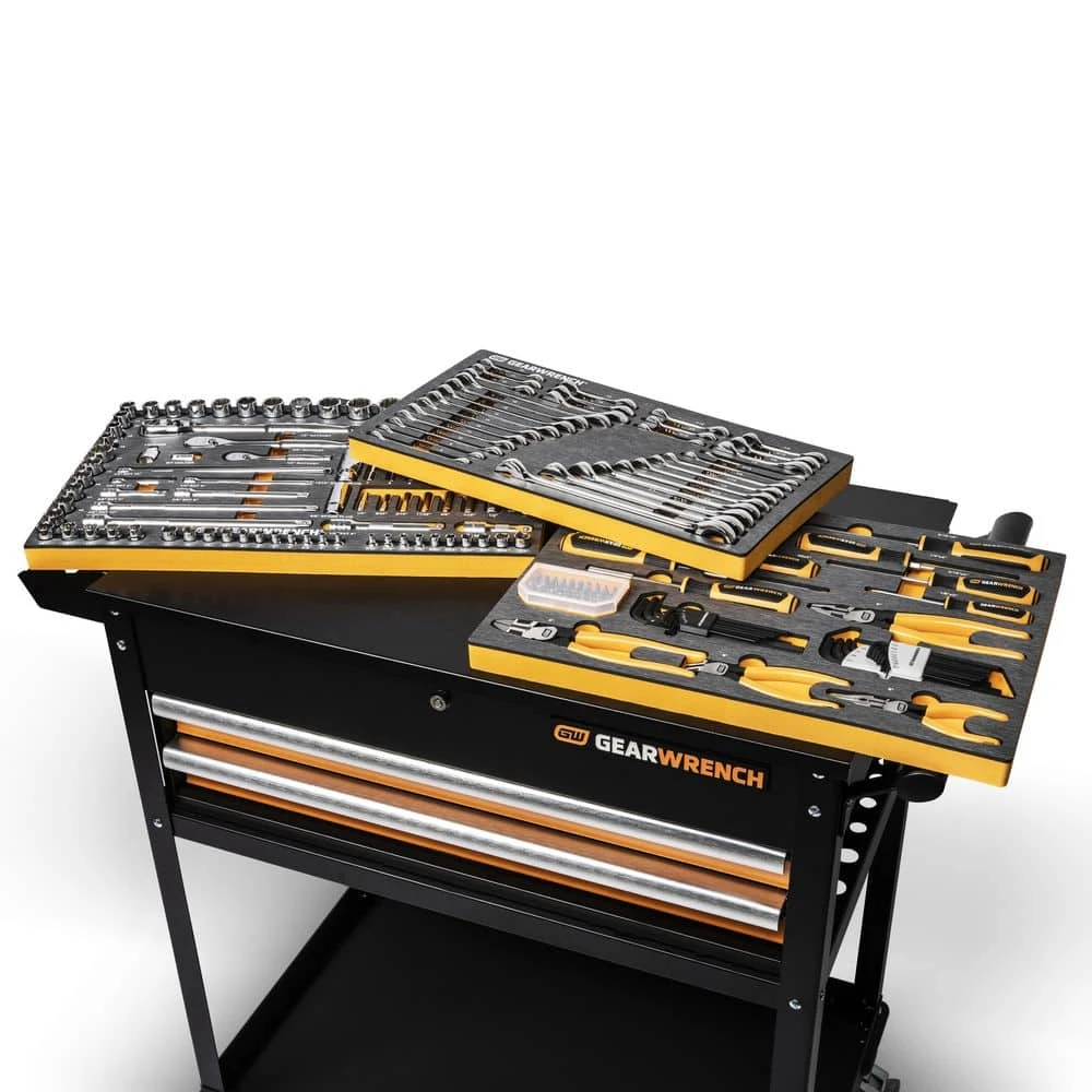 GEARWRENCH 1/4 in., 3/8 in. and 1/2 in. Drive Mechanics Tool Set in EVA with 32 in. Rolling Utility Cart (192-Pieces) 3 GEARWRENCH 1/4 in., 3/8 in. and 1/2 in. Drive Mechanics Tool Set in EVA with 32 in. Rolling Utility Cart (192-Pieces)