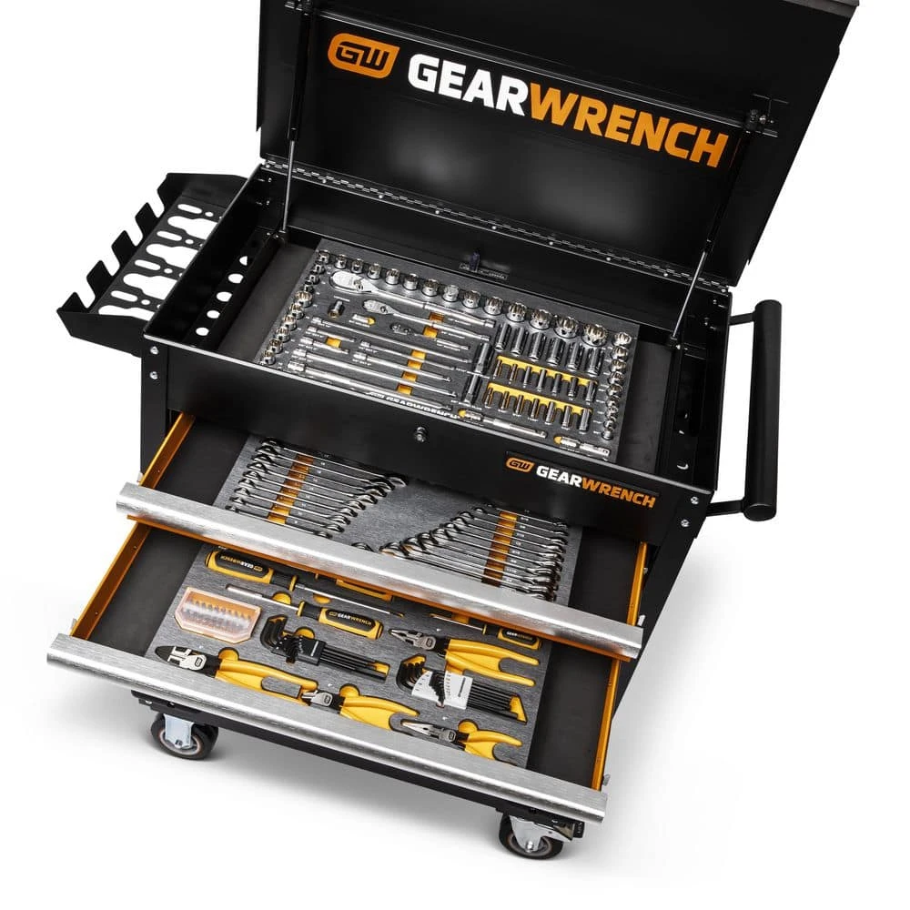 GEARWRENCH 1/4 in., 3/8 in. and 1/2 in. Drive Mechanics Tool Set in EVA with 32 in. Rolling Utility Cart (192-Pieces) 4 GEARWRENCH 1/4 in., 3/8 in. and 1/2 in. Drive Mechanics Tool Set in EVA with 32 in. Rolling Utility Cart (192-Pieces) - Image 2