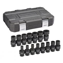 GEARWRENCH 3/8 in. Drive 6-Point Metric Standard Universal Impact Socket Set (15-Piece)