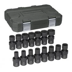 GEARWRENCH 1/2 in. Drive 6-Point Metric Standard Universal Impact Socket Set (15-Piece)