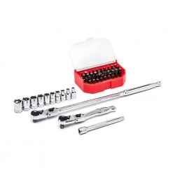 GEARWRENCH 1/4 in. Drive 6-Point Metric Slim Flex-Head Ratchet and Socket Mechanics Tool Set (45-Piece)
