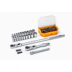 GEARWRENCH 1/4 in. Drive 6-Point SAE/Metric Slim Flex-Head Ratchet and Socket Mechanics Tool Set (55-Piece)