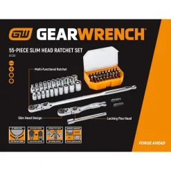 GEARWRENCH 1/4 in. Drive 6-Point SAE/Metric Slim Flex-Head Ratchet and Socket Mechanics Tool Set (55-Piece) -GEARWRENCH Sales gearwrench mechanics tool sets 81039 c3 1000