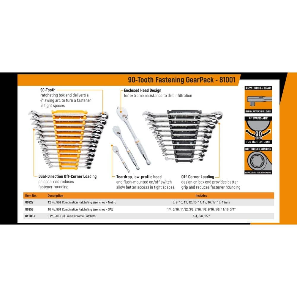 GEARWRENCH 90T Gearpack SAE/Metric Ratcheting Wrench and Ratchet Tool Set (25-Piece) 6 GEARWRENCH 90T Gearpack SAE/Metric Ratcheting Wrench and Ratchet Tool Set (25-Piece) - Image 4
