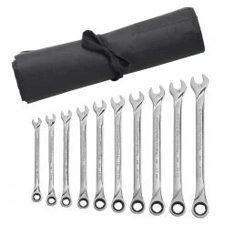 GEARWRENCH Metric 72-Tooth XL Combination Ratcheting Wrench Tool Set with Roll (10-Piece)