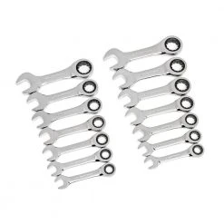GEARWRENCH SAE/Metric 72-Tooth Stubby Combination Ratcheting Wrench Tool Set (14-Piece)