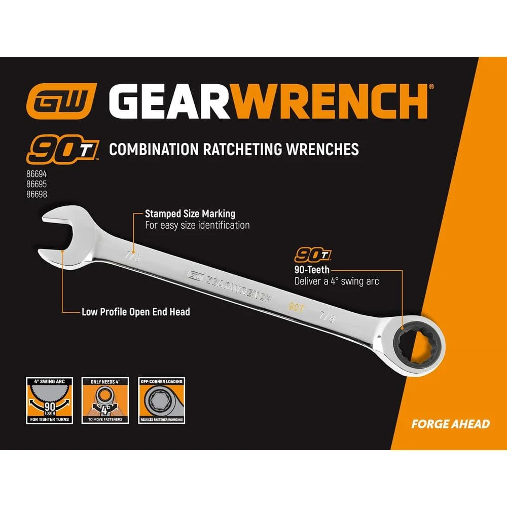 GEARWRENCH SAE 90-Tooth Combination Ratcheting Wrench Tool Set with Tray (8-Piece) 4 GEARWRENCH SAE 90-Tooth Combination Ratcheting Wrench Tool Set with Tray (8-Piece) - Image 2