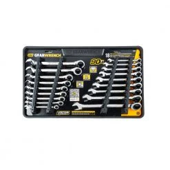 GEARWRENCH SAE/MM 90-Tooth Pro Combination Ratcheting Wrench Tool Set with Tray (18-Piece) -GEARWRENCH Sales gearwrench ratcheting wrenches 86698 4f 1000 1