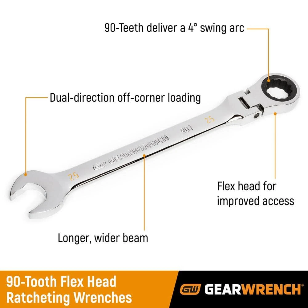 GEARWRENCH Metric 90-Tooth Flex Head Combination Ratcheting Wrench Tool Set (16-Piece) 6 GEARWRENCH Metric 90-Tooth Flex Head Combination Ratcheting Wrench Tool Set (16-Piece) - Image 4