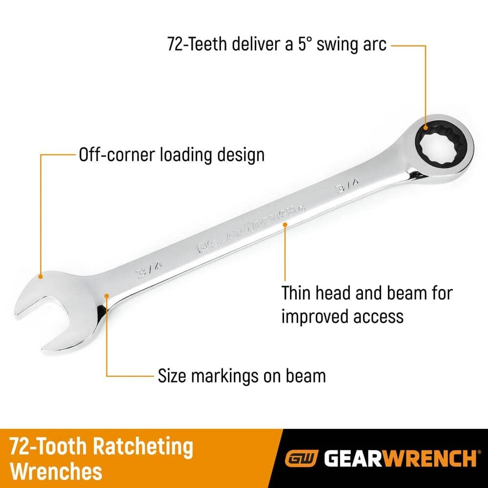 GEARWRENCH SAE 72-Tooth Combination Ratcheting Wrench Tool Set (13-Piece) 5 GEARWRENCH SAE 72-Tooth Combination Ratcheting Wrench Tool Set (13-Piece) - Image 3