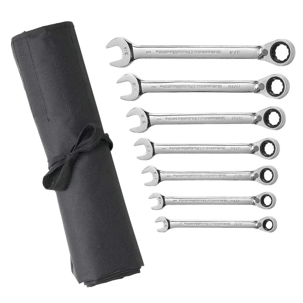 GEARWRENCH SAE 72-Tooth Reversible Combination Ratcheting Wrench Tool Set with Roll (7-Piece) 3 GEARWRENCH SAE 72-Tooth Reversible Combination Ratcheting Wrench Tool Set with Roll (7-Piece)