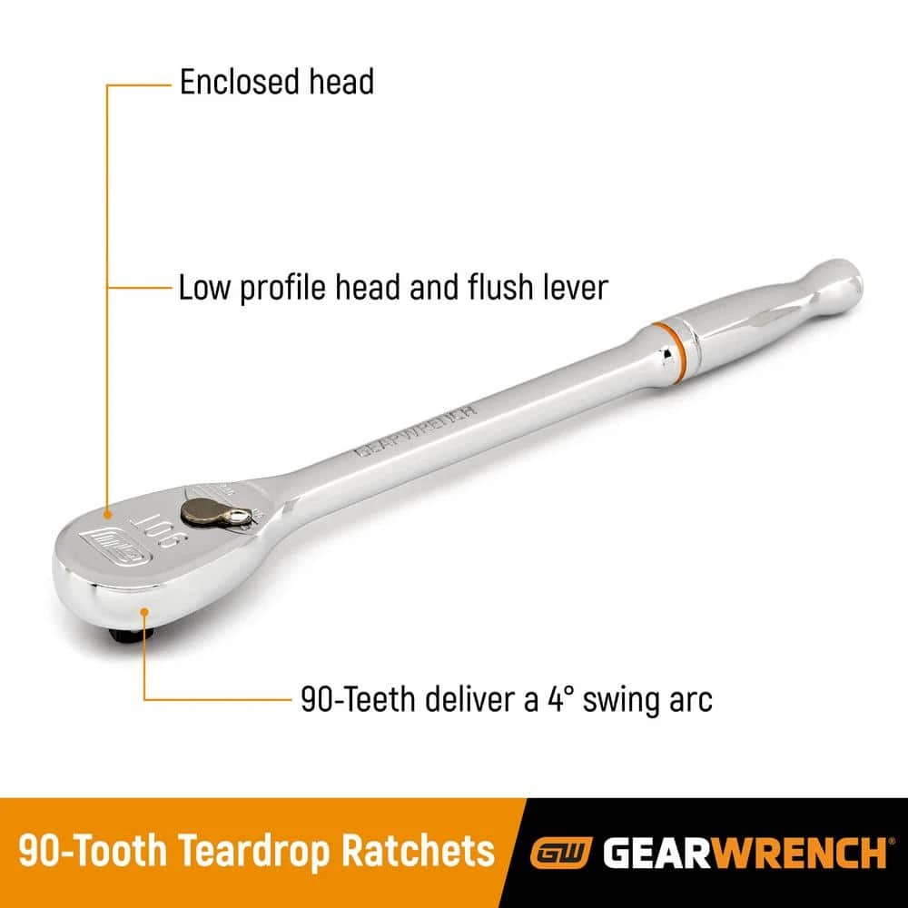 GEARWRENCH 1/2 in. Drive 90-Tooth Teardrop Ratchet 4 GEARWRENCH 1/2 in. Drive 90-Tooth Teardrop Ratchet - Image 2