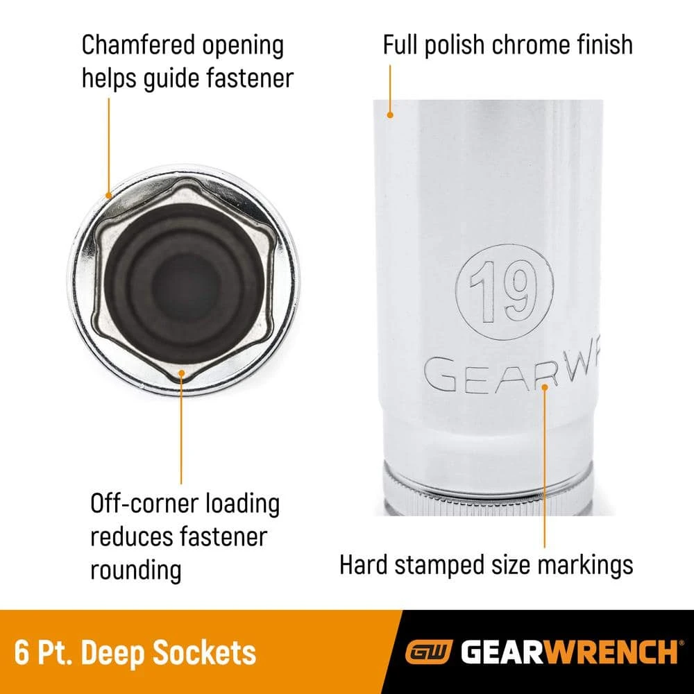 GEARWRENCH 3/8 in. Drive Metric 8 mm 6-Point Deep Socket 4 GEARWRENCH 3/8 in. Drive Metric 8 mm 6-Point Deep Socket - Image 2