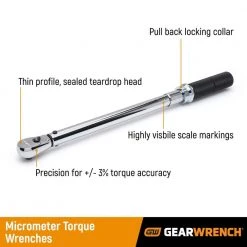 GEARWRENCH 1/2 in. Drive 30 ft./lbs. to 250 ft./lbs. Micrometer Torque Wrench 15 GEARWRENCH 1/2 in. Drive 30 ft./lbs. to 250 ft./lbs. Micrometer Torque Wrench -GEARWRENCH Sales gearwrench torque wrenches 85066m fa 1000